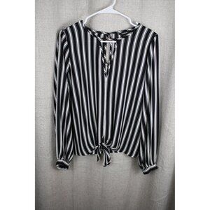 EXPRESS Medium Black/White Vertical‎ Stripes Dressy Work Date Shirt Blouse